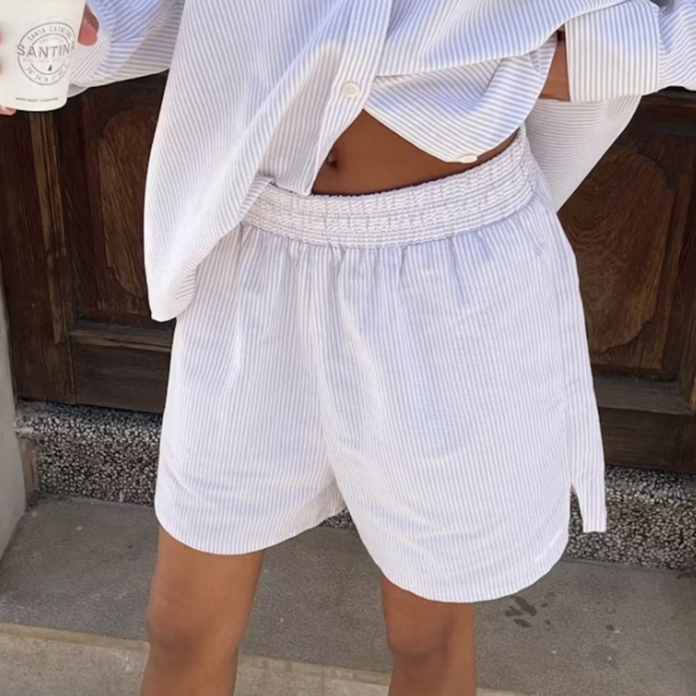 Djerf Avenue Breezy Shorts Beige Stripe